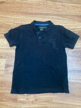 Shanghai Tang Child's Black Mandarin Collar Polo Shirt - Size 6